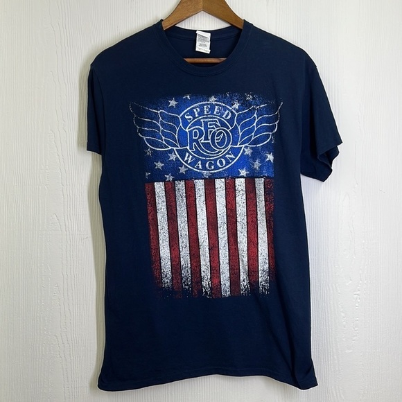 Gildan - REO Speed Wagon 2019 Tour Shirt Navy Blue Short Sleeve T Shirt Medium - Picture 6 of 9